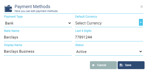 Create and update payment methods - Receipt Bot